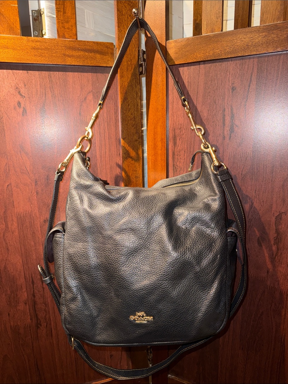 Coach Black Pebbled Leather Shoulder Hobo with Gold Hardware